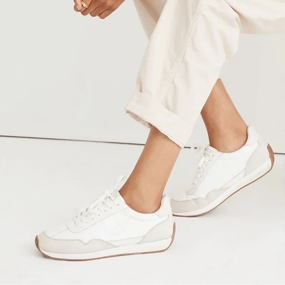 Madewell White and Tan Sneakers 7.5 Neutral Aesthetic - Picture 1 of 11